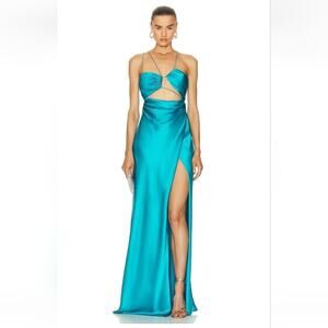 The Sei for FWRD Asymmetric Strappy Gown in Aqua Blue Size 8 Silk Sleeveless